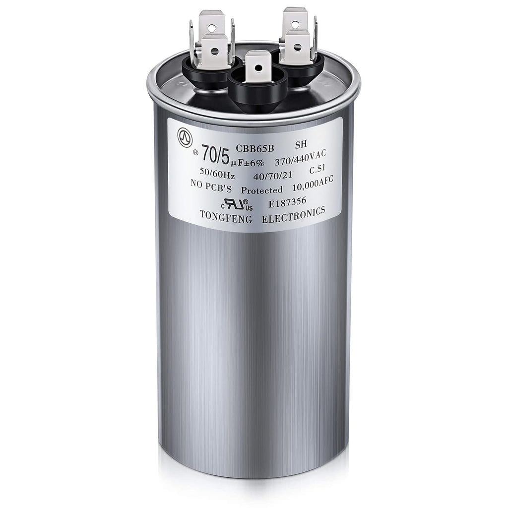 Fiada 70/5 MFD uF 370/440V CBB65 Dual Run Round Capacitor for AC Motor