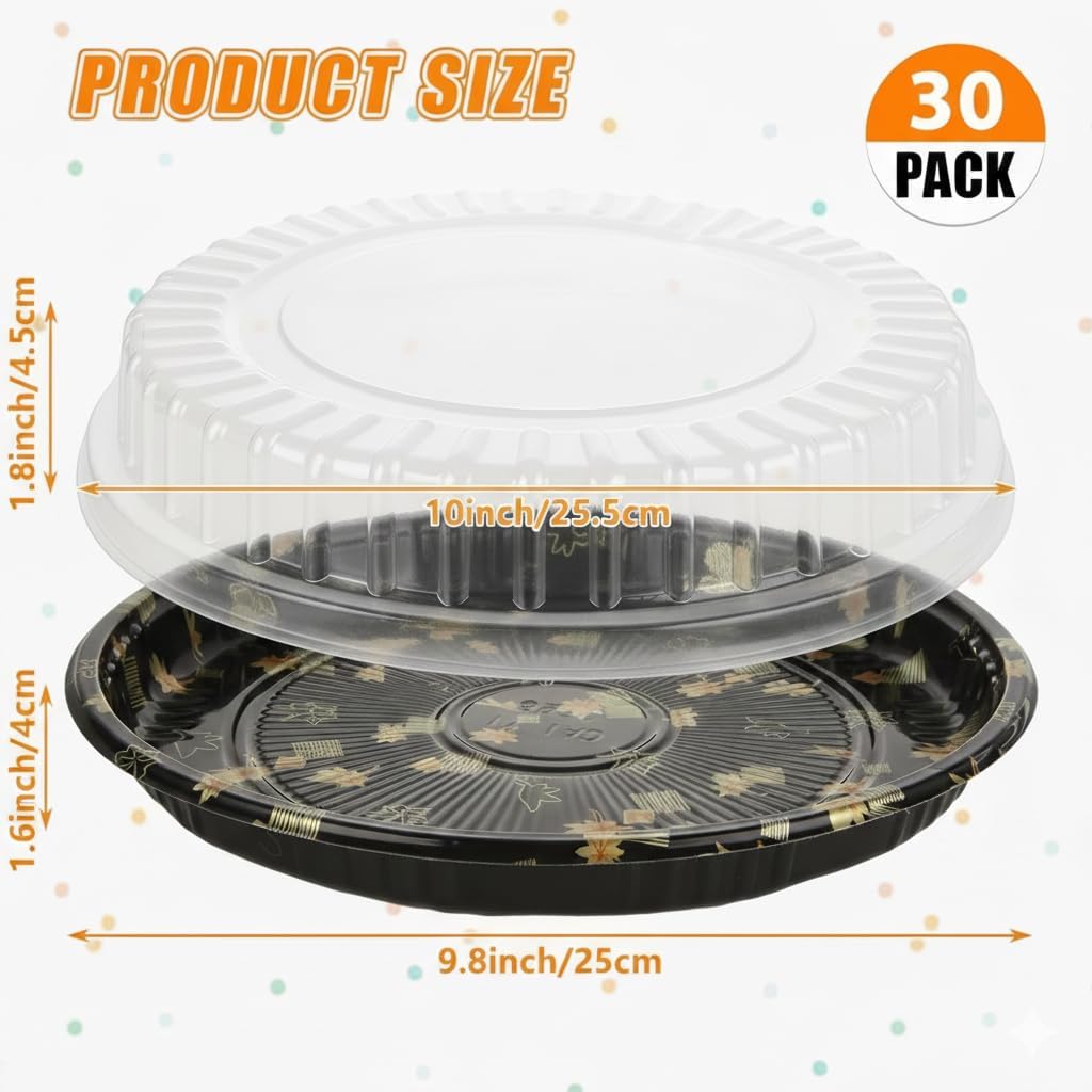 10 Inch Catering Trays with Lids, Round, Plastic, 30 Pack