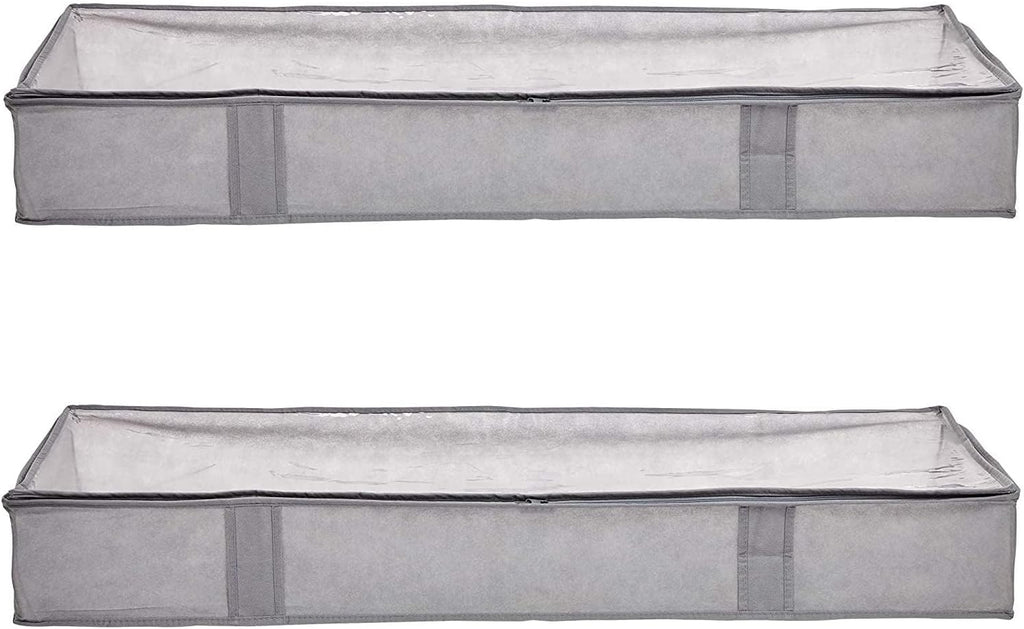 Under Bed Storage Bags for Clothes and Blankets, Foldable Fabric Zipper Container with Clear Window and Reinforced