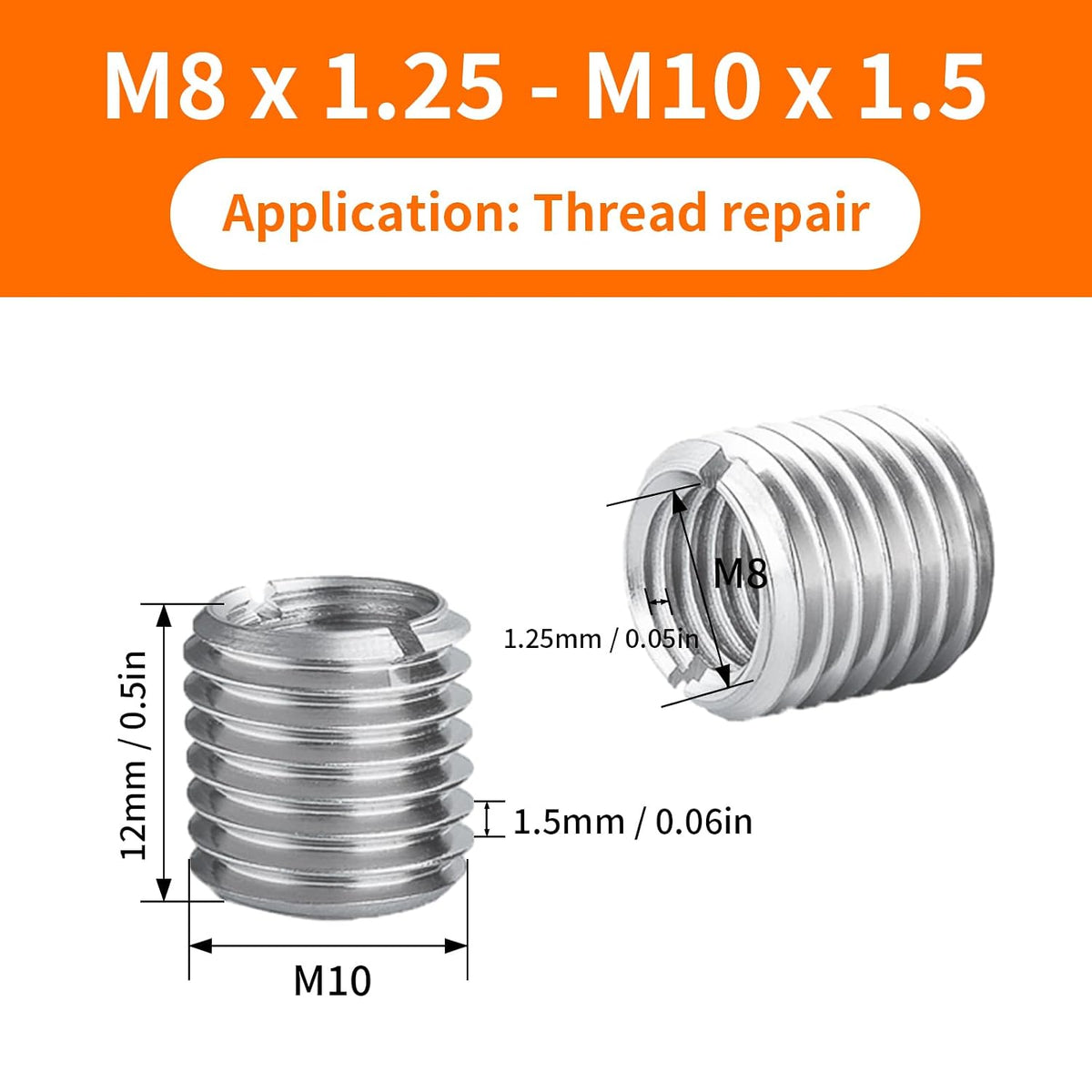 BORDSTRACT 10Pcs Threaded Insert M8x1.25 Female and M10x1.5 Male