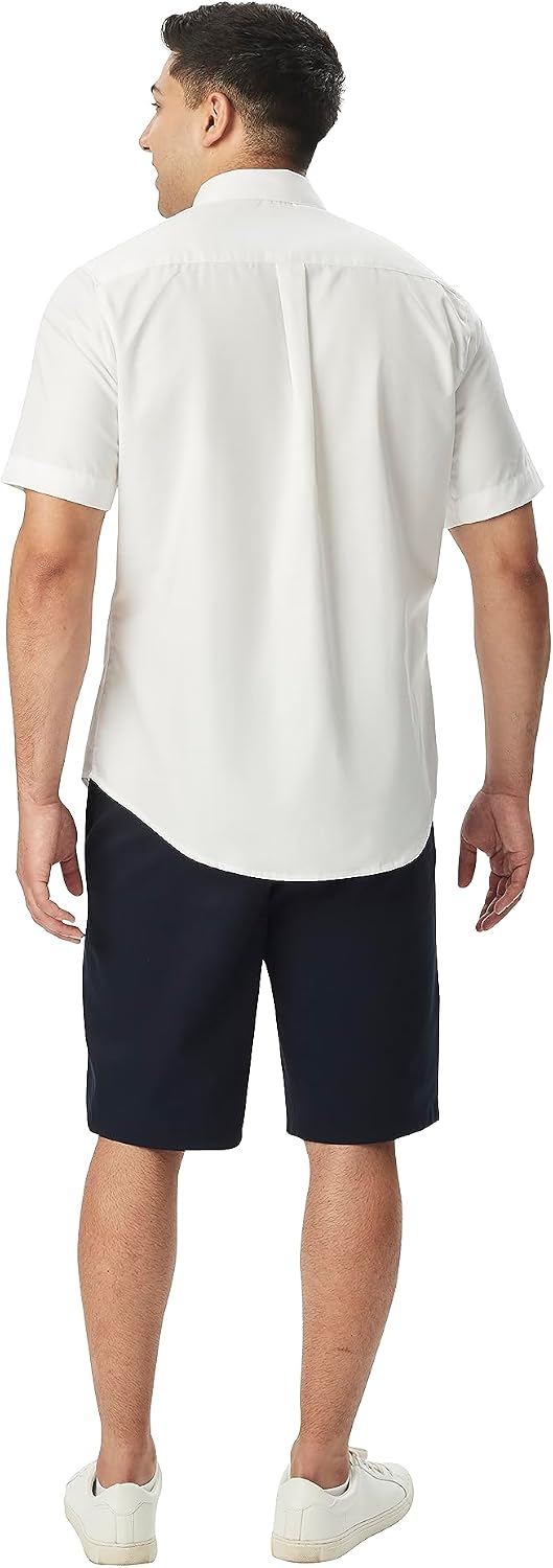 Men's Oxford Button Down Shirt with Expandable Collar and Short Sleeves