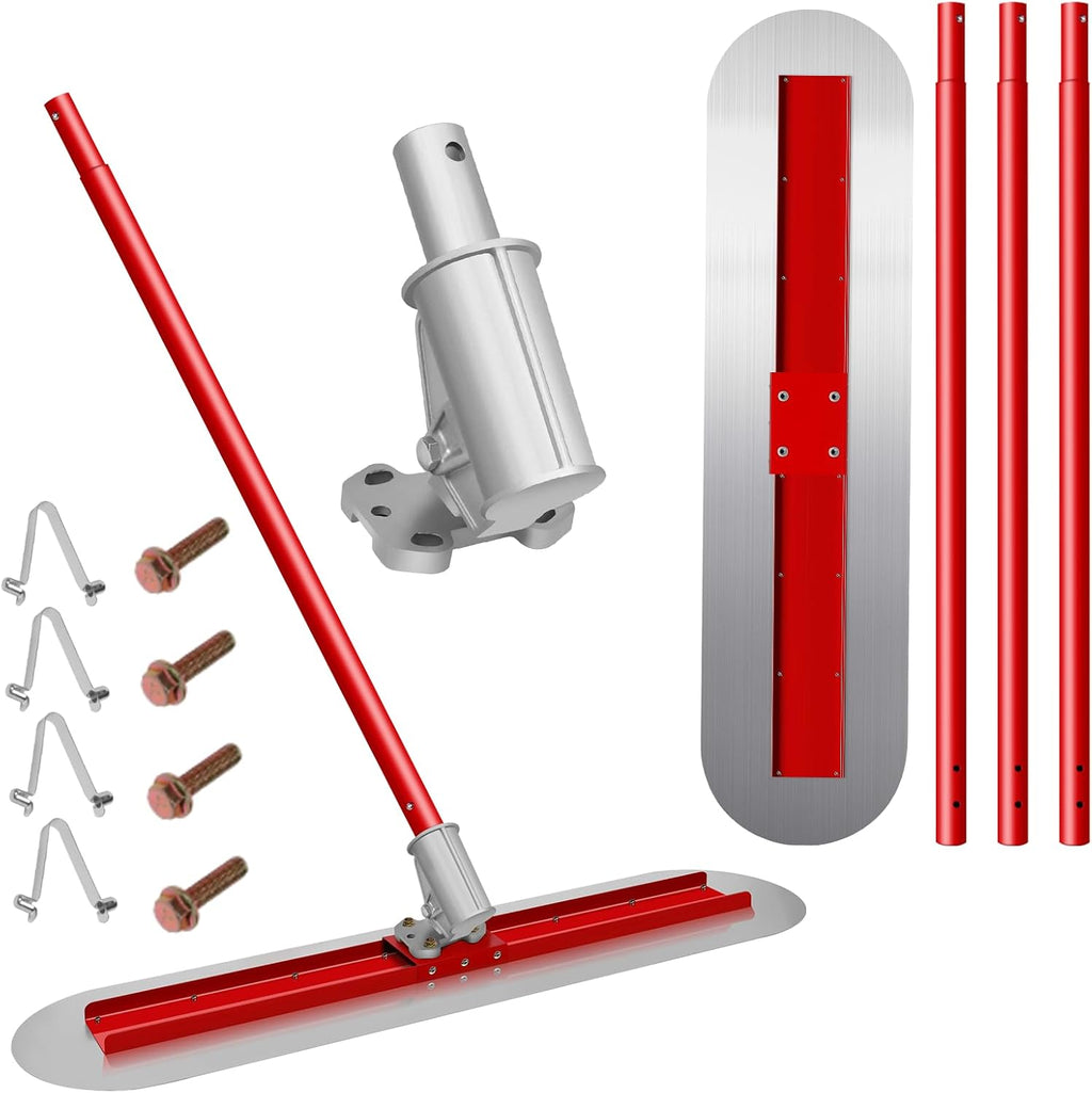 48''x12'' Round End Fresno Trowel Concrete Bull Float Kit, Stainless Steel Blade with Adjustable Bracket, 4 Section