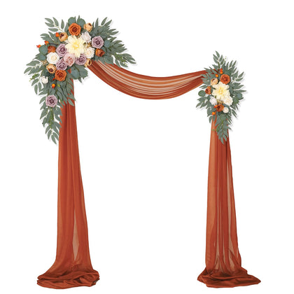 Artificial Wedding Arch Flowers Kit(Pack of 3),2Pcs Artificial Flower Arch Decor,1Pcs Sheer Drape for Wedding