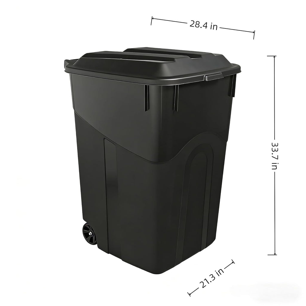 45 Gallon Trash Can, Heavy Duty Plastic Garbage Cans, Outdoor Trash Can with Lid and Wheels Black for Terrace