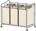 Heavy Duty 3-Bag Laundry Sorter Rolling Cart, Chrome | Removable Bags and Lockable Wheels for Laundry Room Organization