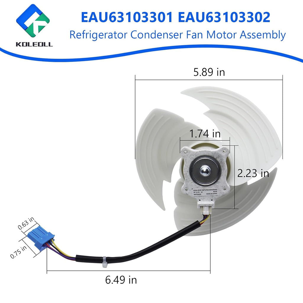 EAU63103301 EAU63103302 Refrigerator Condenser Fan Motor Assembly