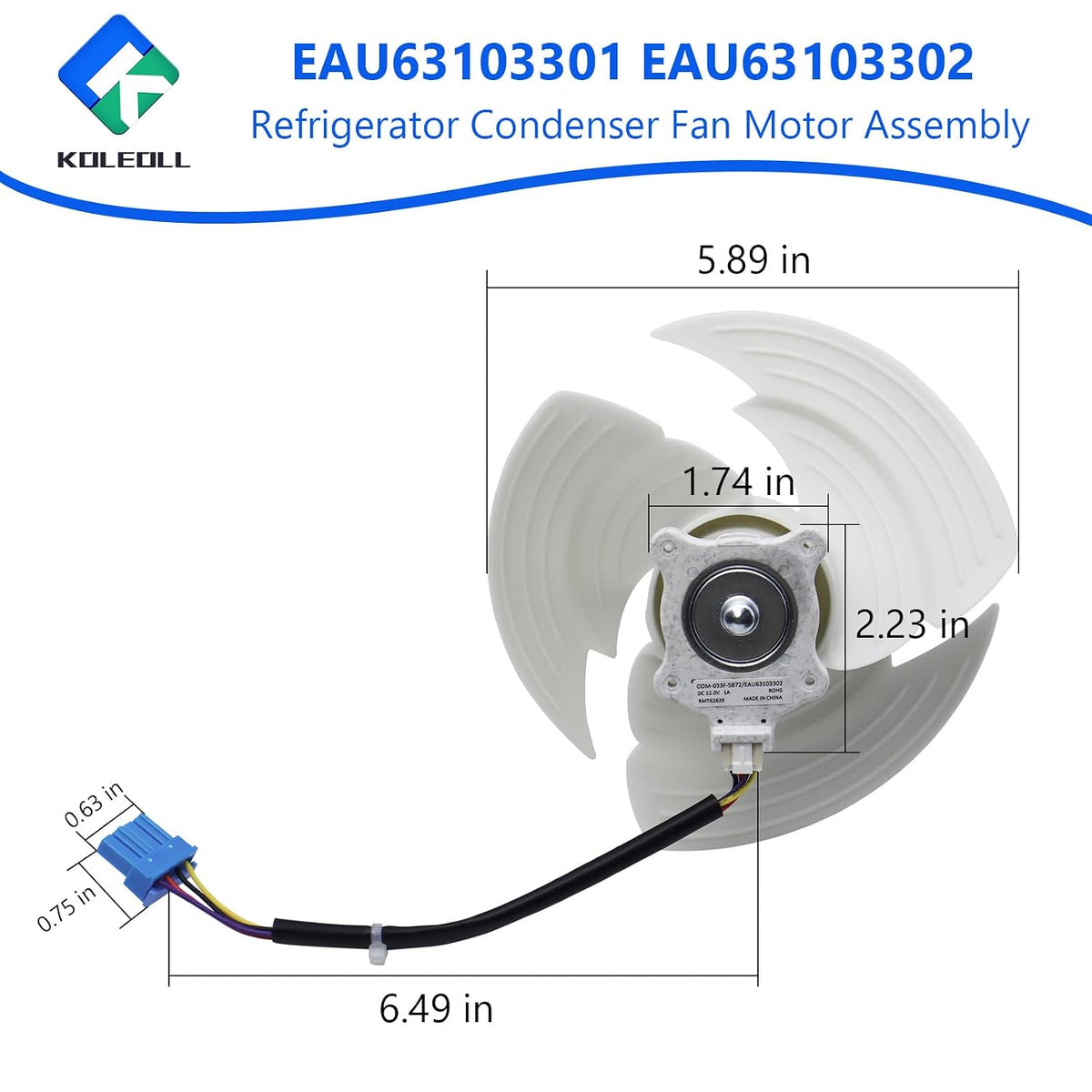 EAU63103301 EAU63103302 Refrigerator Condenser Fan Motor Assembly