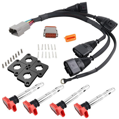 1.8T To 2.0T FSI R8 Ignition Coil Conversion Harness Kit Spark Plugs and Coil Packs Kit Compatible with 1997-2001 Audi A4 B5 1.8T, 1999-2004.5 VW Golf Turbo Passat B5 Jetta 1.8L Turbo