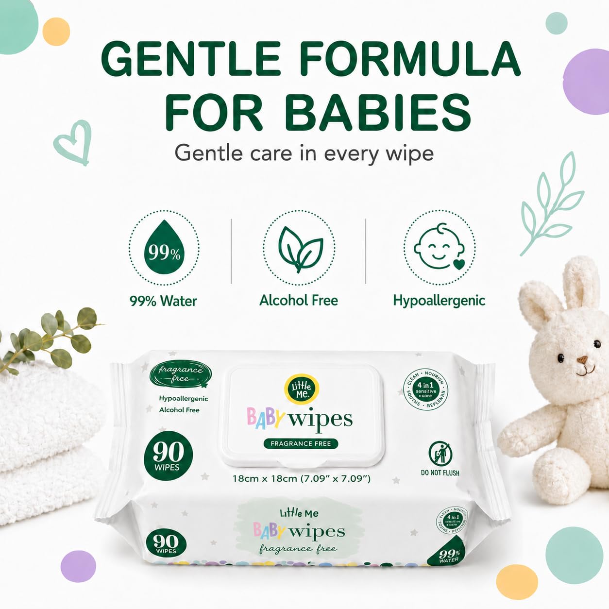 Baby Wipes, 270 Count (3 Packs of 90) – 99% Water, Alcohol Free, Paraben Free, Hypoallergenic, 4-in-1 Sensitive Skin