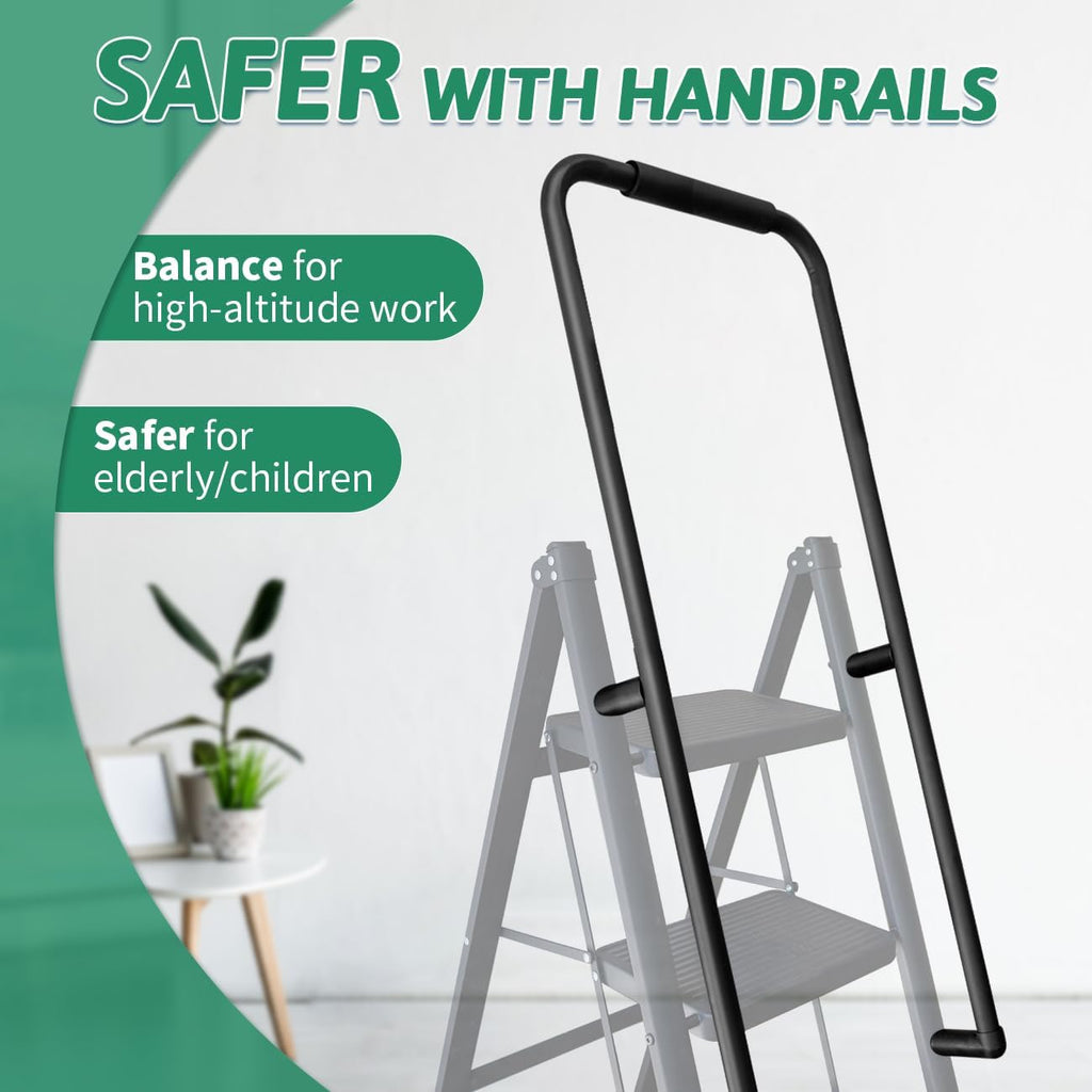 5-Step Folding Ladder with Handrails, Heavy Duty Ladders for Home & Kitchen, Folding Ladder Easy to Store, Tall