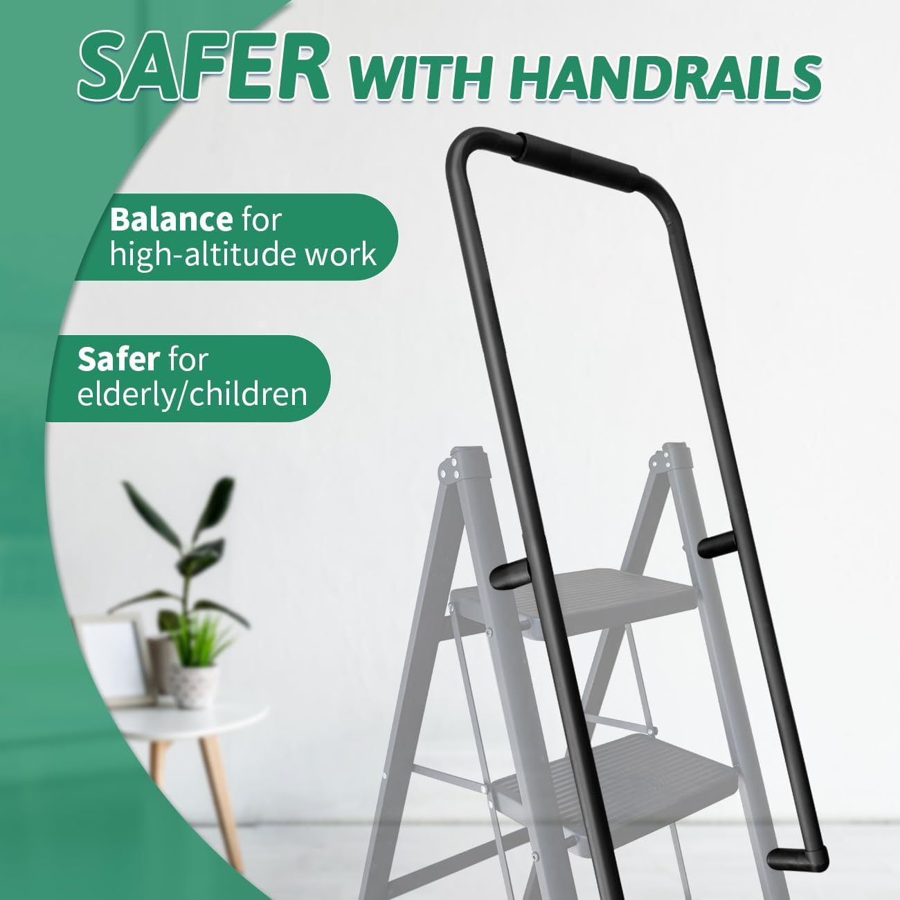 5-Step Folding Ladder with Handrails, Heavy Duty Ladders for Home & Kitchen, Folding Ladder Easy to Store, Tall