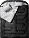 Double Sleeping Bag for Adults Mens with Pillow, XL Queen Size Two Person Sleeping Bag for All Season Camping Hiking