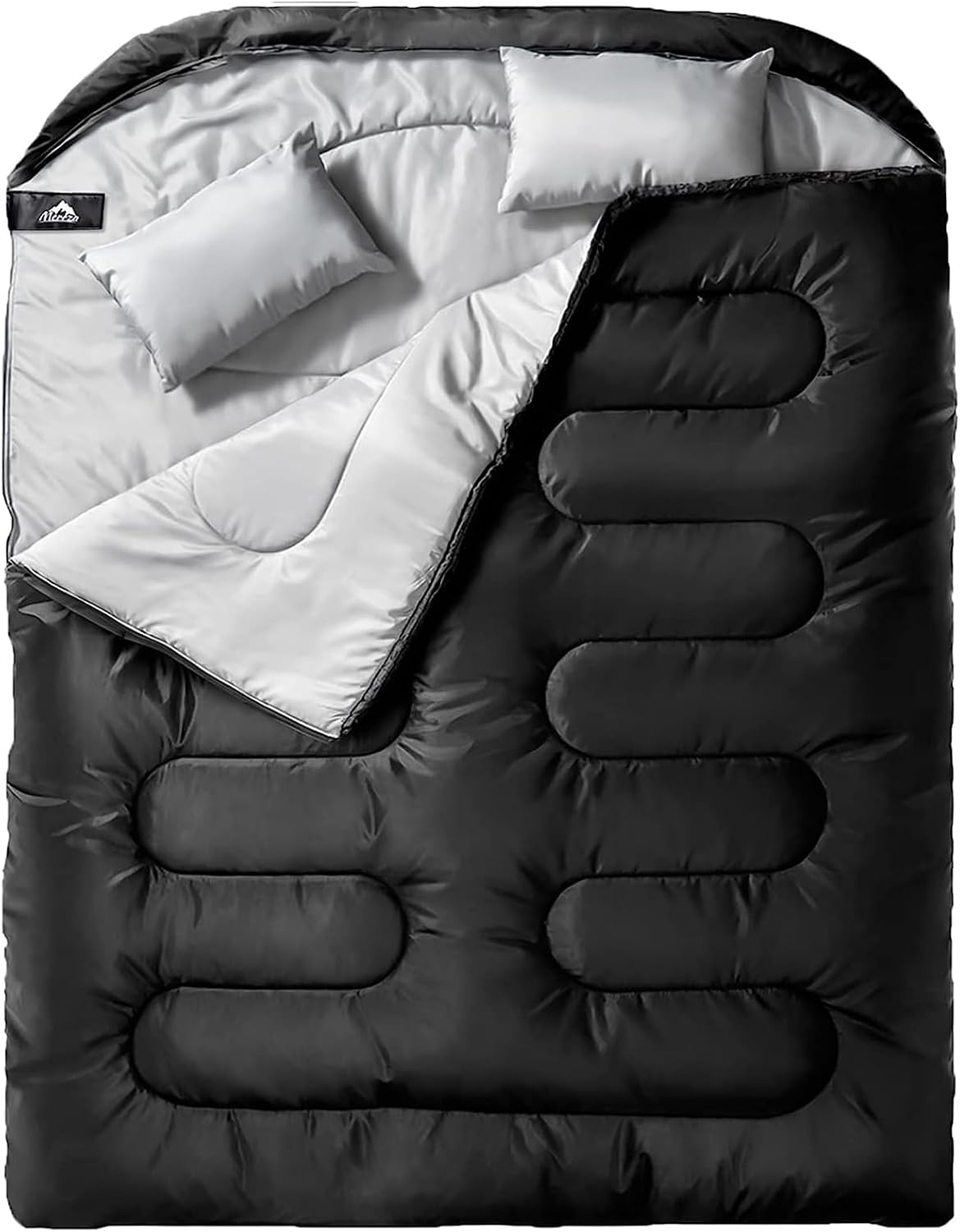 Double Sleeping Bag for Adults Mens with Pillow, XL Queen Size Two Person Sleeping Bag for All Season Camping Hiking