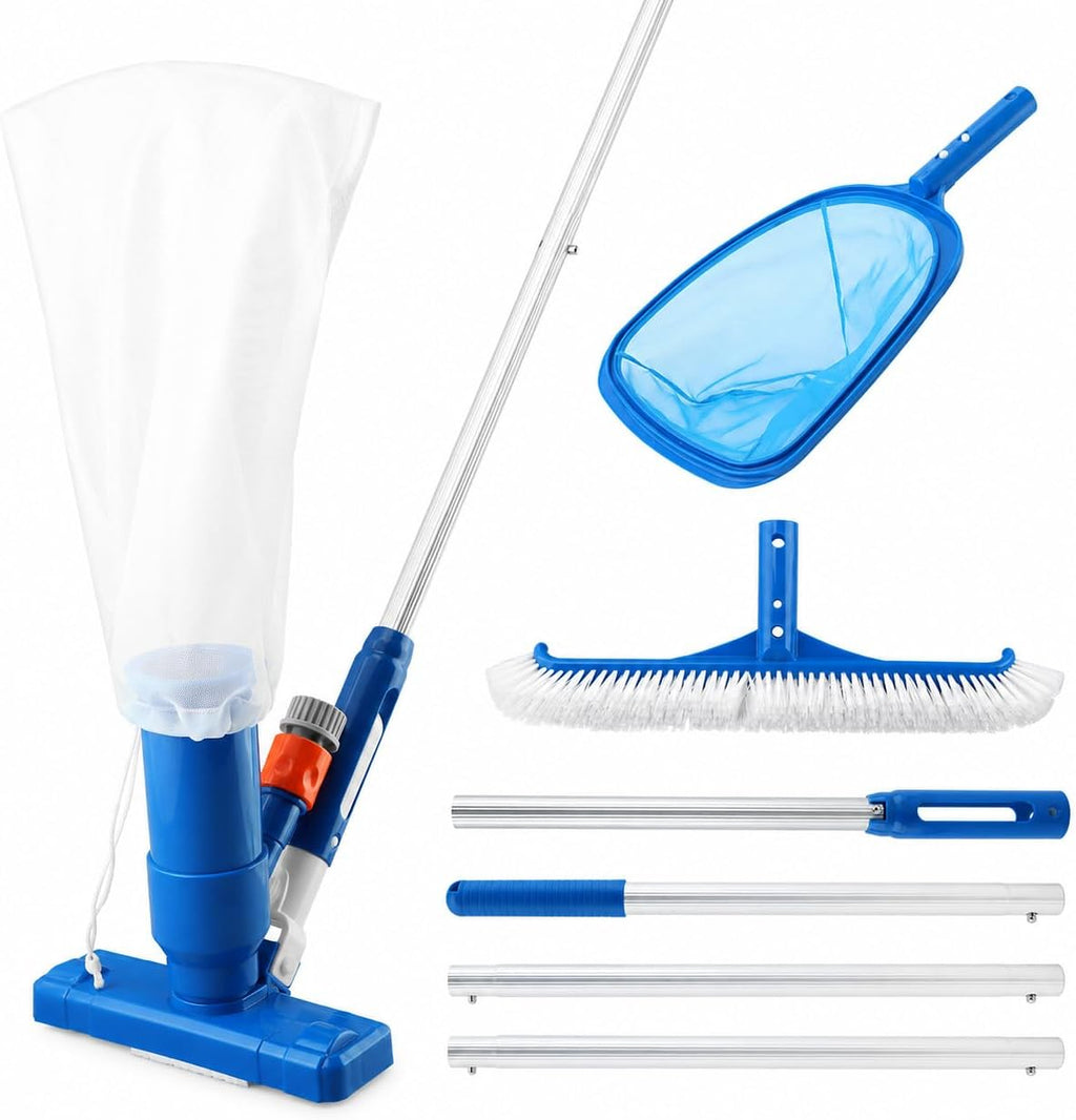Pool Cleaning Kit for Above Ground Pools, Spa Jet Vacuum Cleaner with Skimmer Net & Pool Brush, 47-61 Inch Adjustable