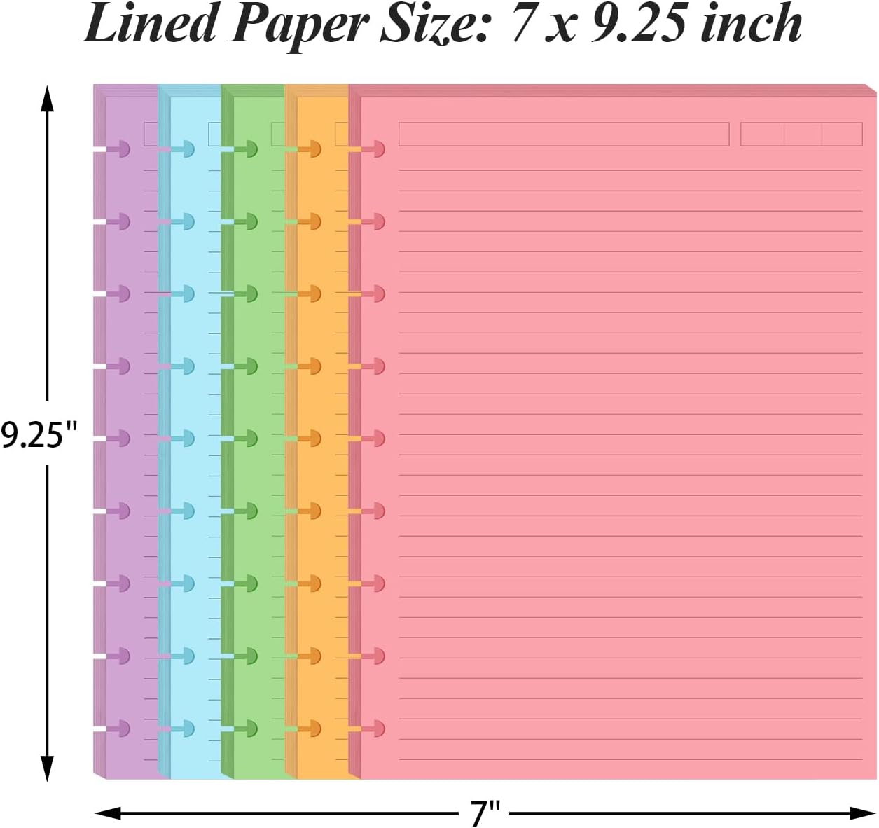 9-Disc Discbound 5 Colorful Line Paper Pre-punched Happy Planners Inserts, 100Sheets/200Pages Classic Size Line