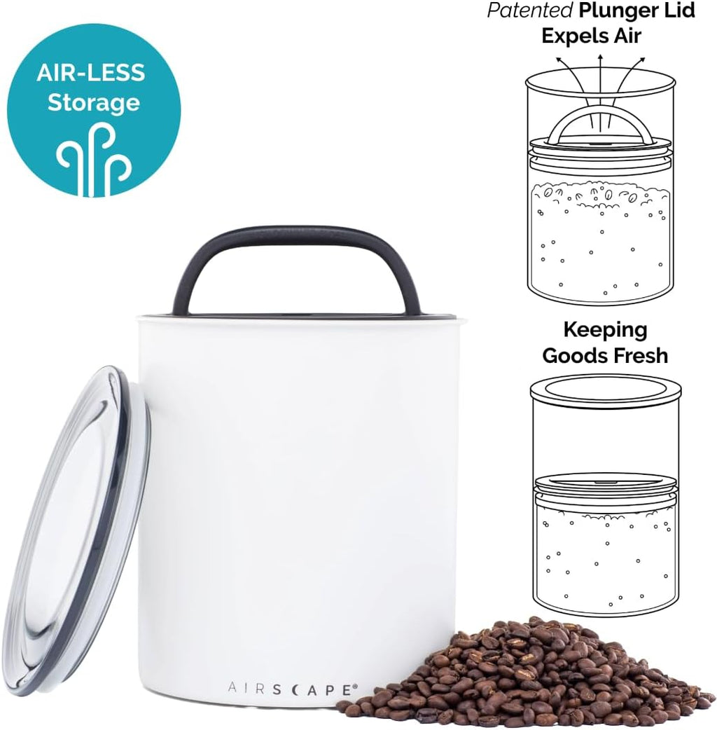 by Planetary Design | 2.2 lbs Coffee Storage | Matte White | Plunger Lid Removes Excess Oxygen - DON'T buy airtight