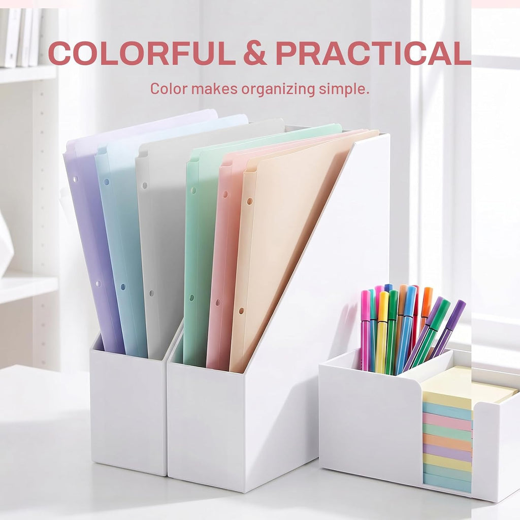 3 Hole Pocket Folders (6 Pack, Pastel Color), Plastic Pocket Folders for 3 Ring Binder, 3-Hole Punched Folder with