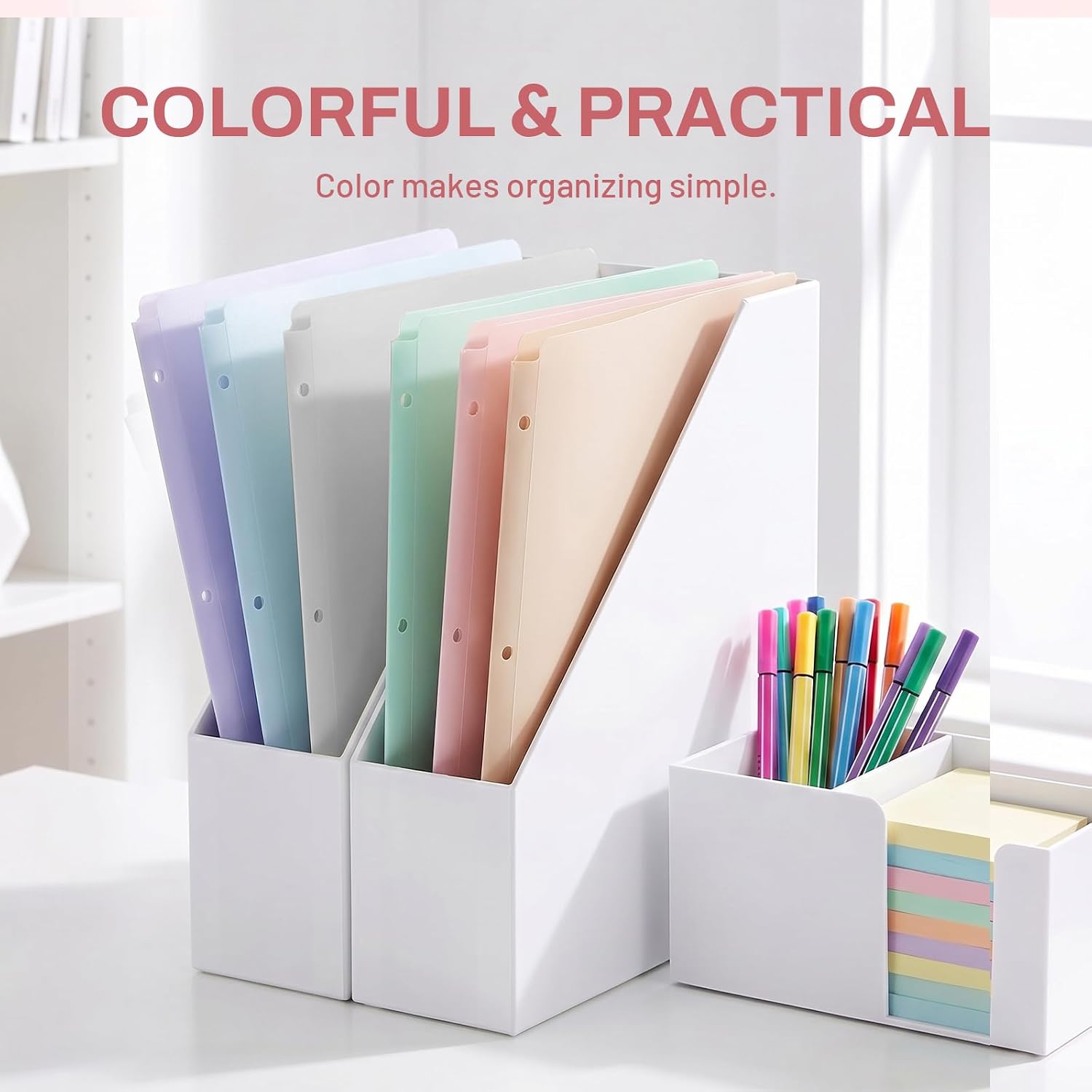 3 Hole Pocket Folders (6 Pack, Pastel Color), Plastic Pocket Folders for 3 Ring Binder, 3-Hole Punched Folder with