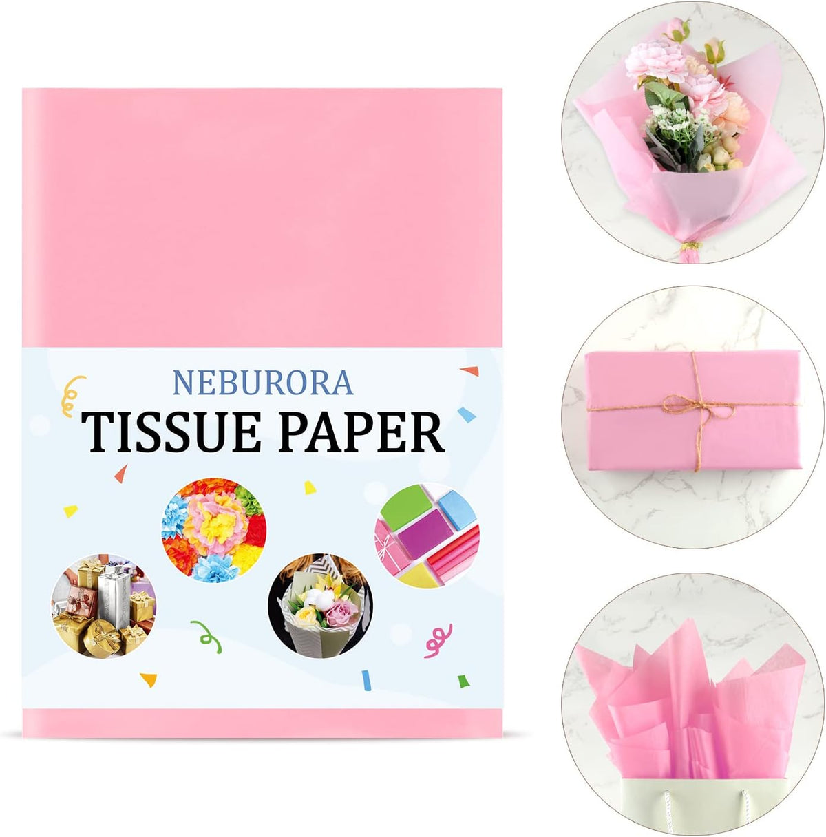 120 Sheets Pink Tissue Paper Wedding Gift Wrap Paper