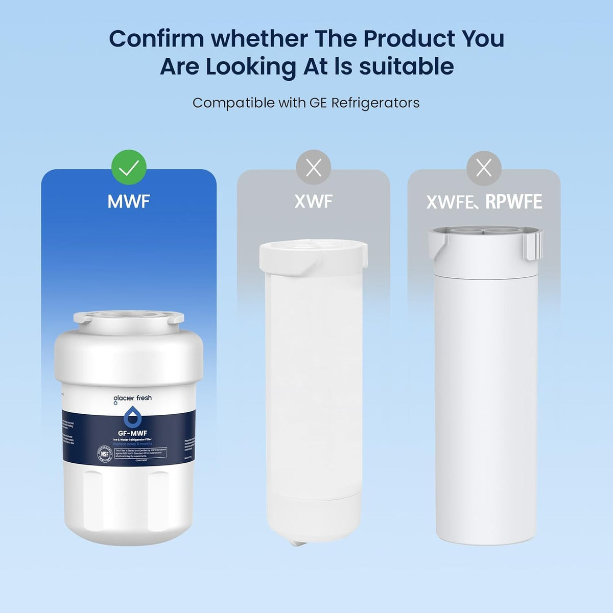 GLACIER FRESH MWF Refrigerator Water Filter Compatible with GE, 3-Pack