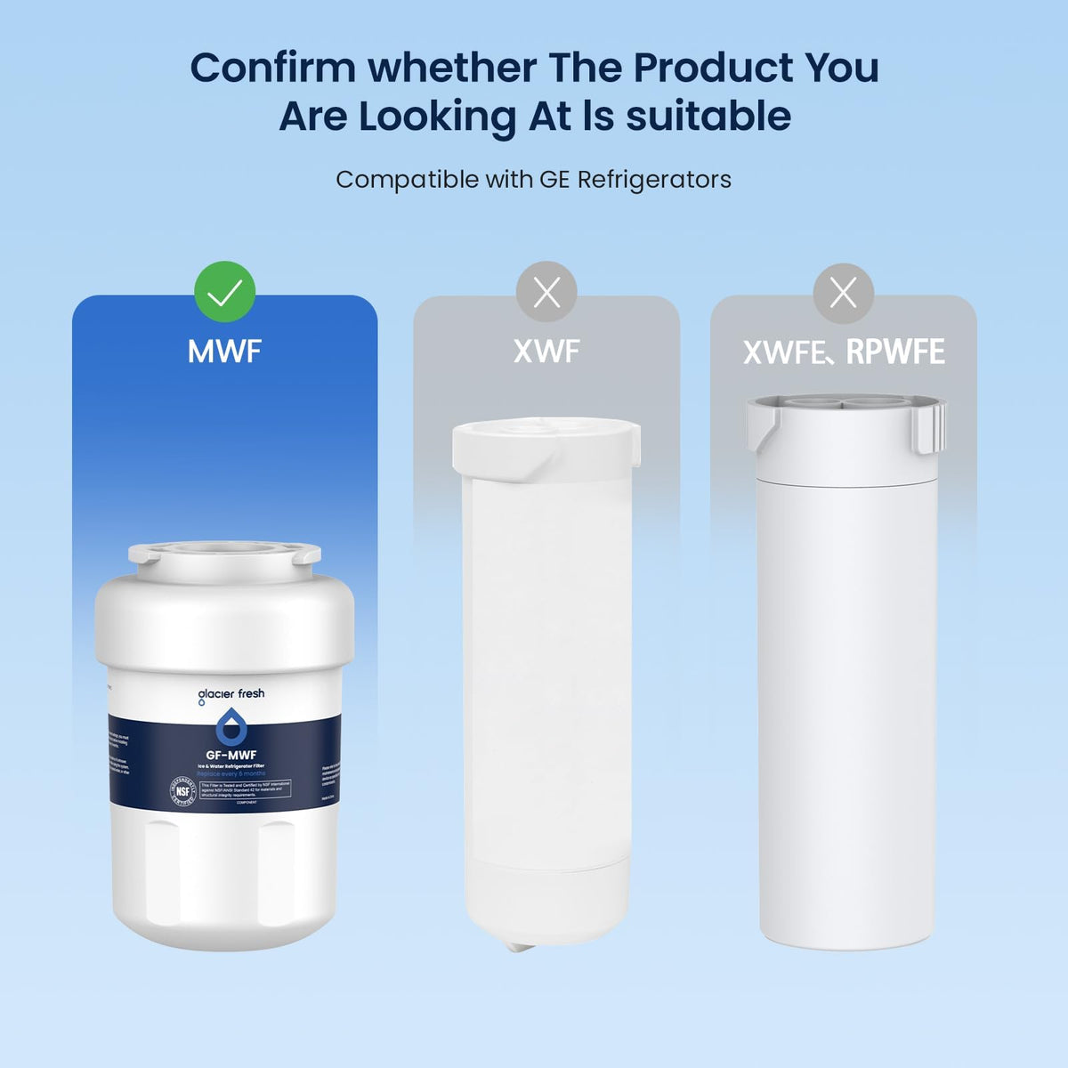 MWF Refrigerator Water Filter Compatible with GE, 4-Pack