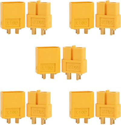 TMH XT60 Connector Plug Set (5 Pairs) – Male & Female – High-Temp Nylon & Gold-Plated Contacts – Ideal for LiPo Batteries, RC Drones, FPV, ESC & DIY Projects