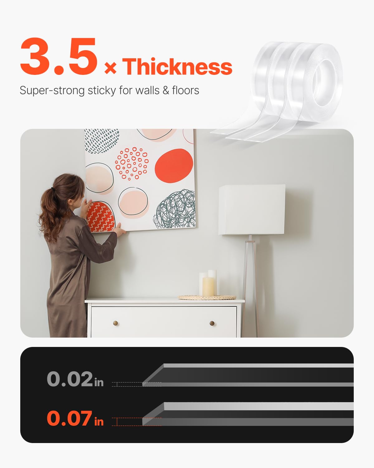 Double Sided Tape Heavy Duty, 16 ft Nano Mounting Tape(3 Pack), Strong Adhesive & Reusable, Clear Two Sided Wall