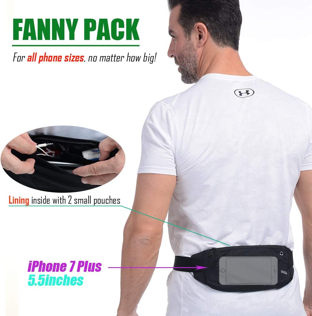 Running Belt,Men or Women Ultra Light Bounce Free Waist Pouch Bag Fitness Workout Belt Sport Waist Pack Exercise