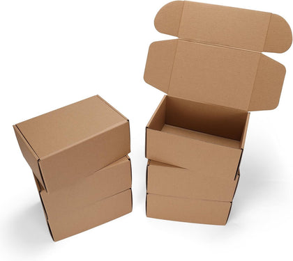 9x6x4 inch Cardboard Shipping Boxes, Set of 6 Gift Boxes, Brown | Single Corrugated, DIY Cardboard, Easy Fold, Shape