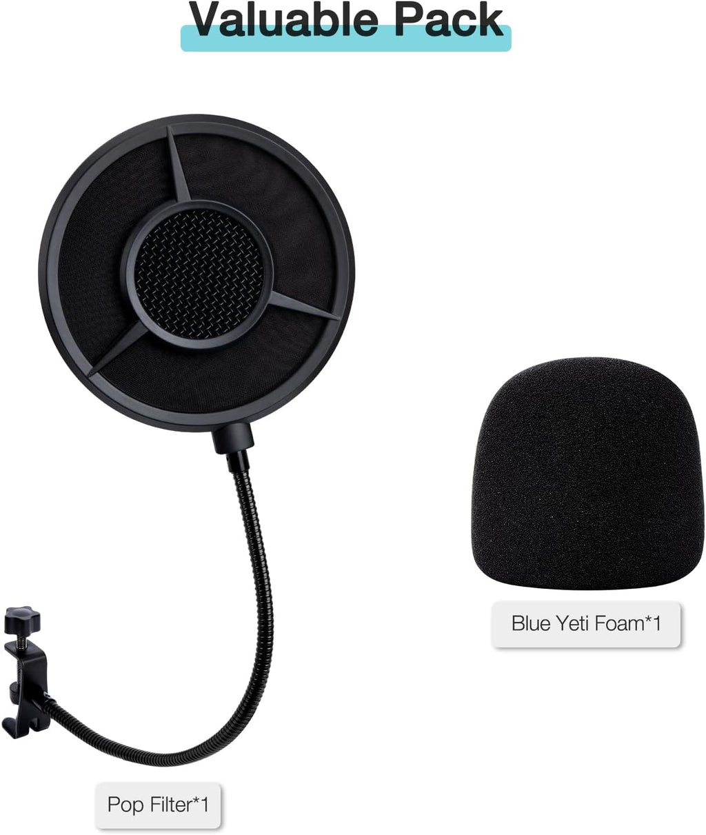 Blue Yeti Pop Filter Foam Windscreen - 5.5 Inch Diam 6 Layers Pop Filter for Mic Cover Yeti Pop Screen Compatible