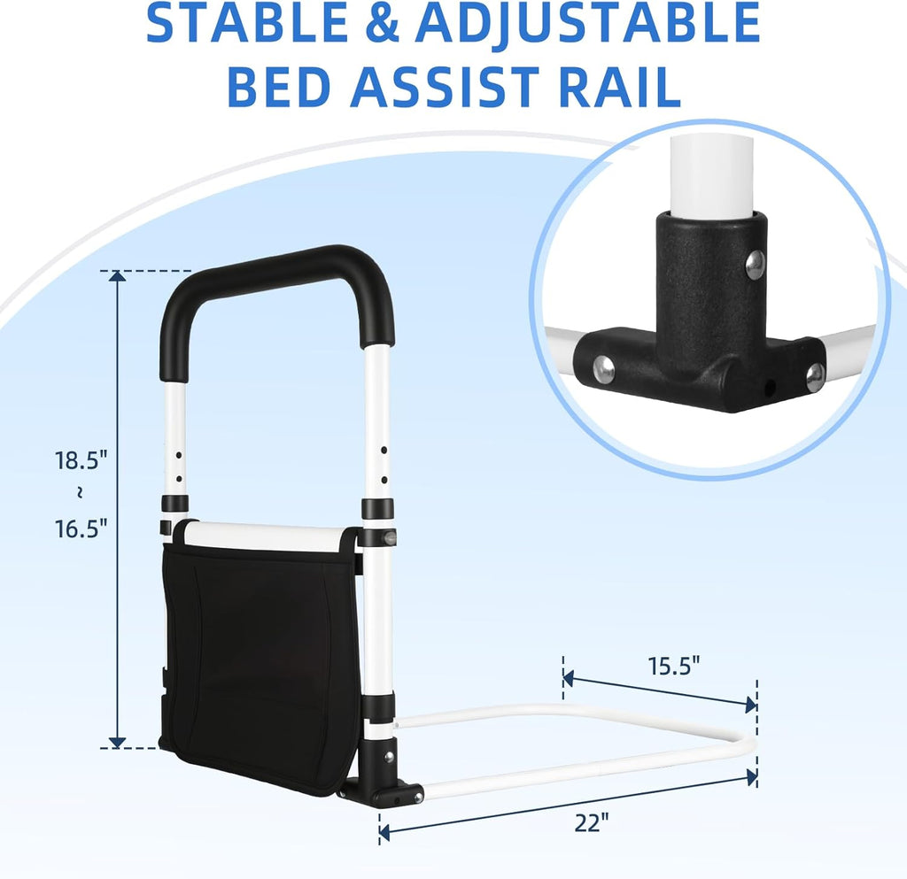 Bed Rail for Elderly Adults Safety, 90° Foldable Bed Assist Bar with Adjustable Height, Flat Base Fits Under