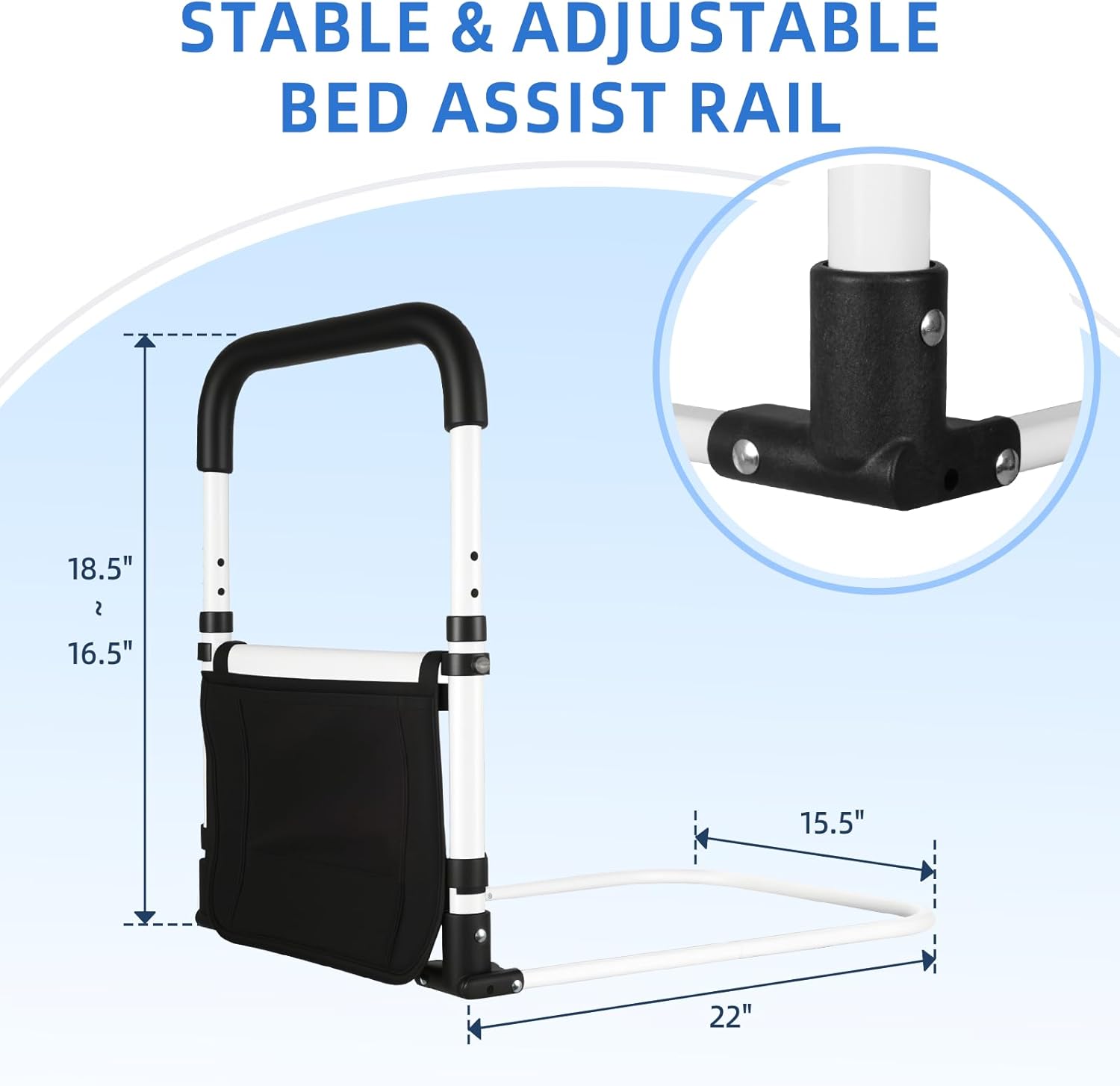 Bed Rail for Elderly Adults Safety, 90° Foldable Bed Assist Bar with Adjustable Height, Flat Base Fits Under
