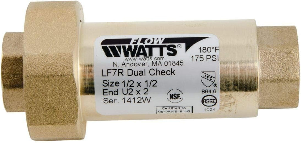 Watts Lead-Free Brass Dual Check Valve Backflow Preventer 1/2" x 1/2"