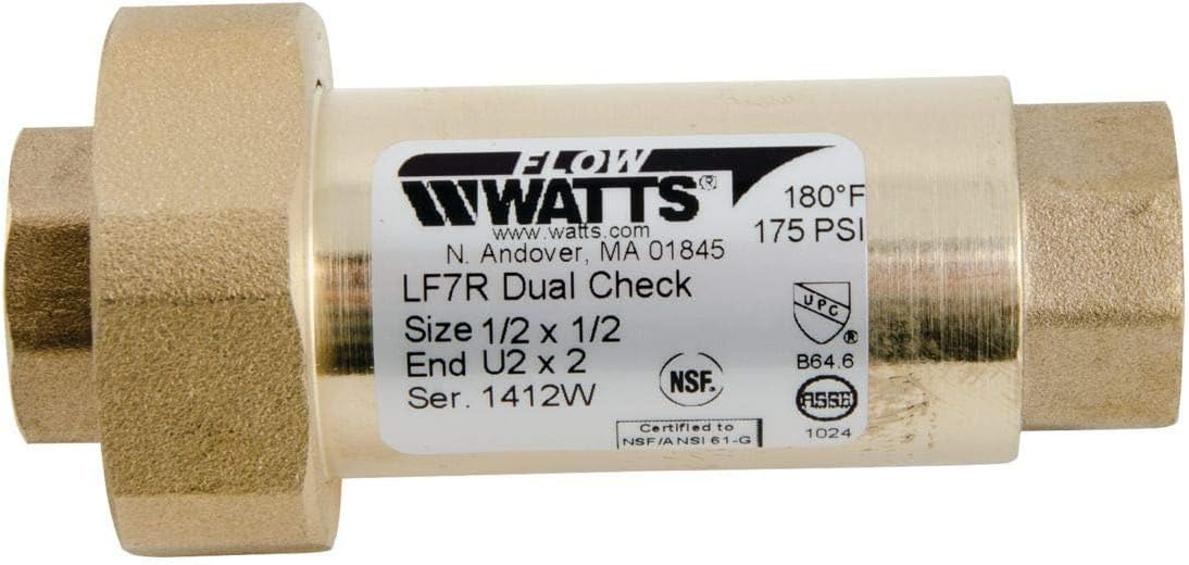 Watts Lead-Free Brass Dual Check Valve Backflow Preventer 1/2" x 1/2"