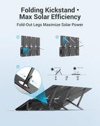 60W Portable Solar Panels with PD 45W USB-C, 20W USB-A, DC Outputs | Built-in Kickstand, IP68 Waterproof, Folding