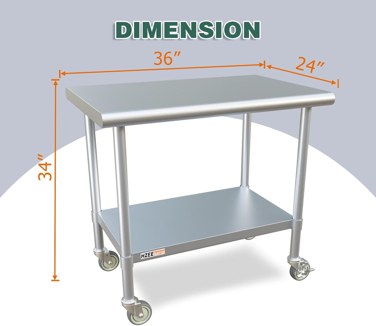 Stainless Steel Table with Wheels 36x24 Inches 3ft for Prep & Work