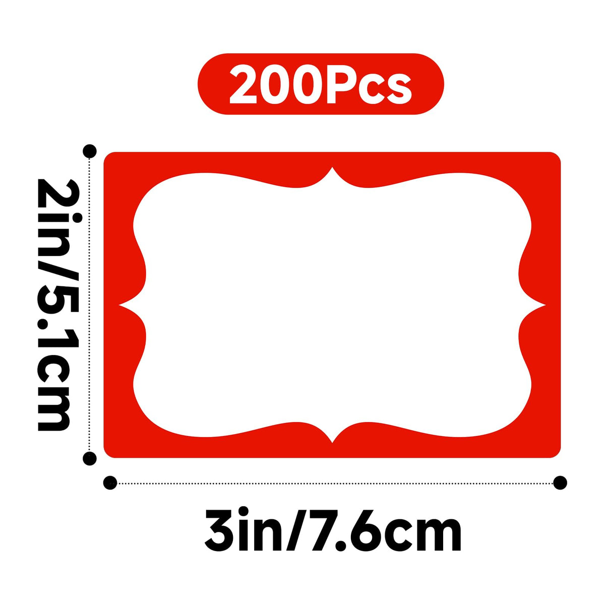 Red Name Tag Stickers - 200 Pcs 3'' x 2'' Name Label Stickers