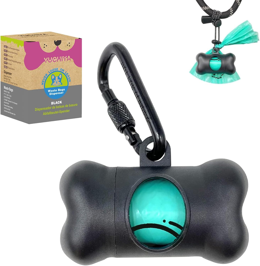 Dog Poop Pickup Bags Holder Dispenser with Standard-Sized Leak-Proof Scented Doggy Waste Bags and Carabiner with