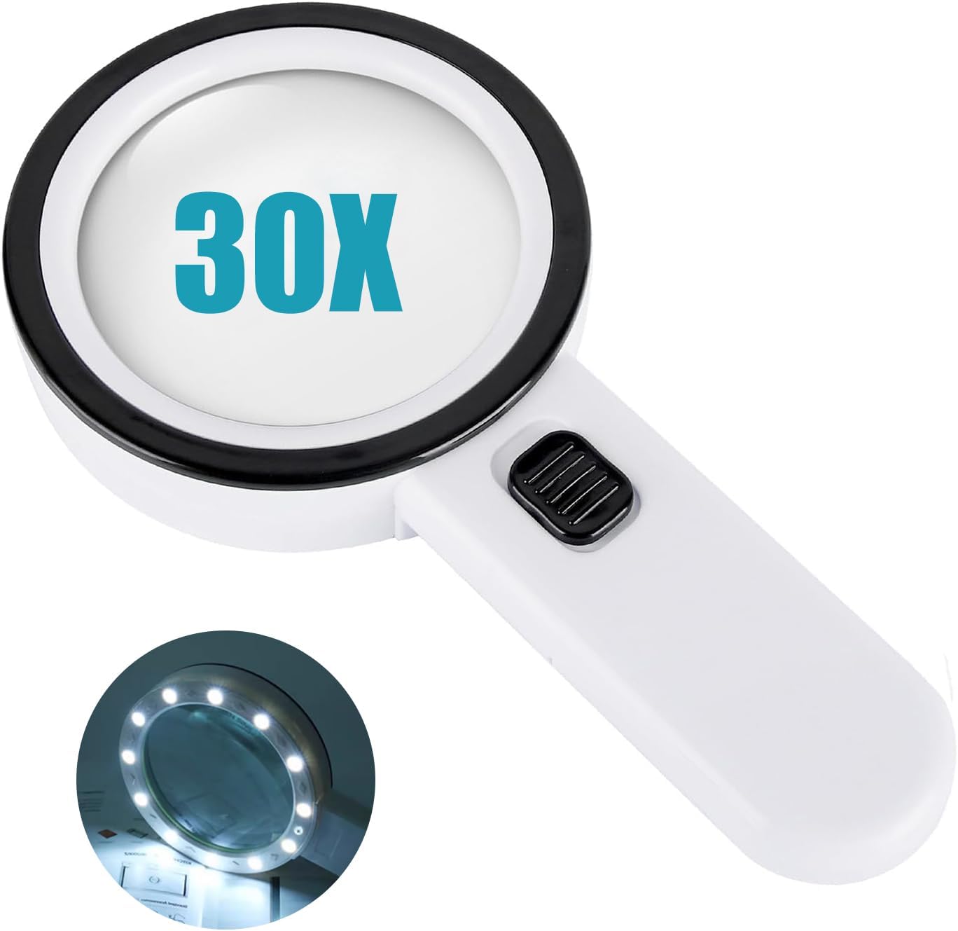 Magnifying Glass with Light - 30X Handheld Magnifying Glasses, 13LED Light, Illuminated Reading Magnifier for