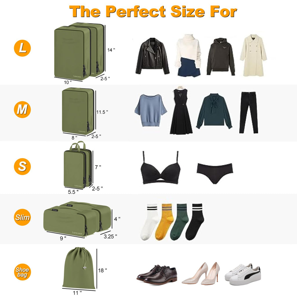 8 Set Compression Packing Cubes, Travel Suitcase Organizers