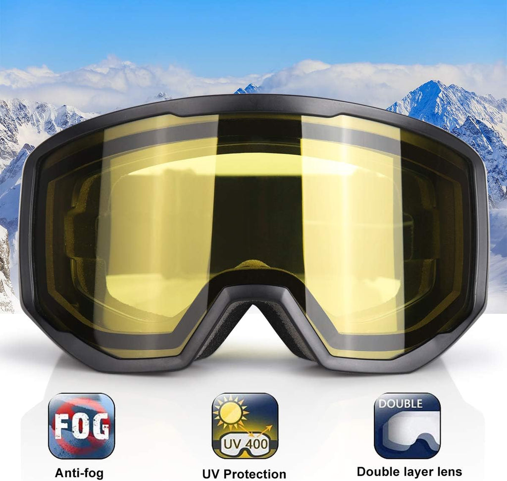 Ski/Snowboard Goggles for Men Women, OTG Snow Goggles Anti Fog UV Protection