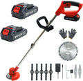 Cordless Weed Eater, Lightweight String Trimmer Edger, Red | Adjustable Shaft, 2 Batteries, 4 Blades, 6-Inch