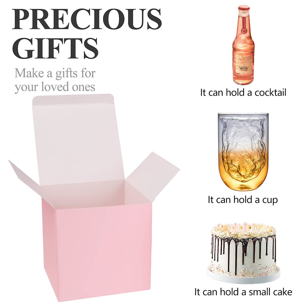 Small Gift Boxes 25 Pack 6x6x6 in Pink Gift Box with Ribbons