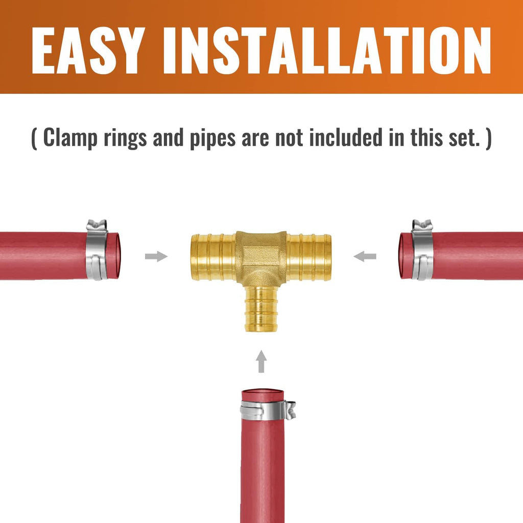 SUNGATOR 12-Pack 3/4" x 3/4" x 1/2" PEX Reducing Tee, Brass Crimp Fitting