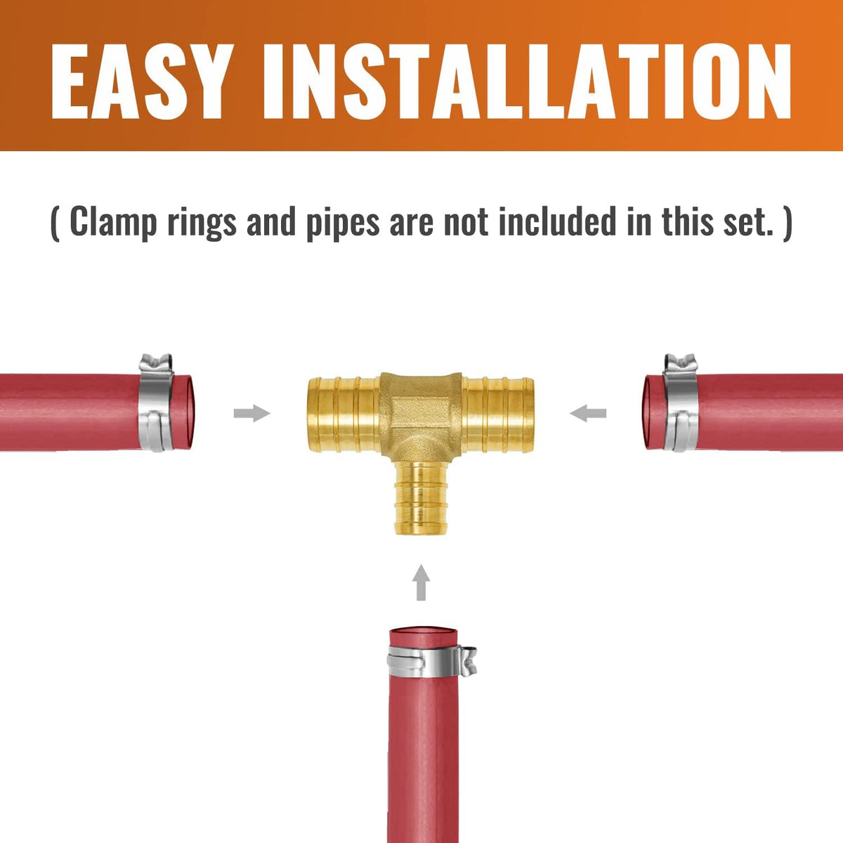 SUNGATOR 12-Pack 3/4" x 3/4" x 1/2" PEX Reducing Tee, Brass Crimp Fitting