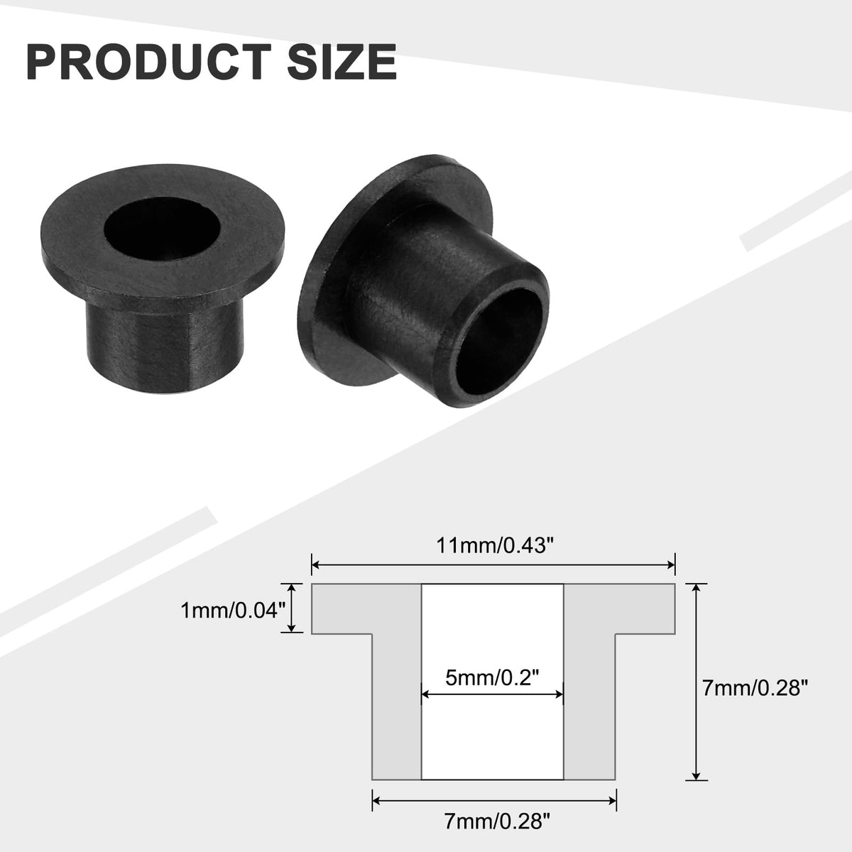uxcell 10Pcs Flanged Sleeve Bearings,ID5mmxOD7mmxL7mm POM Bushing,Black