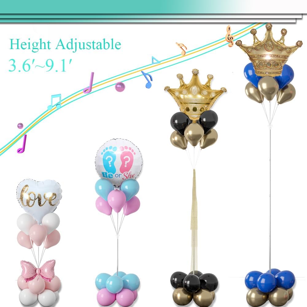 Balloon Column Stand Kit Set of 2, 2IN1 Balloons Holder Sets Ballon Arch stand for Floor, 9 Feet Height Adjustable