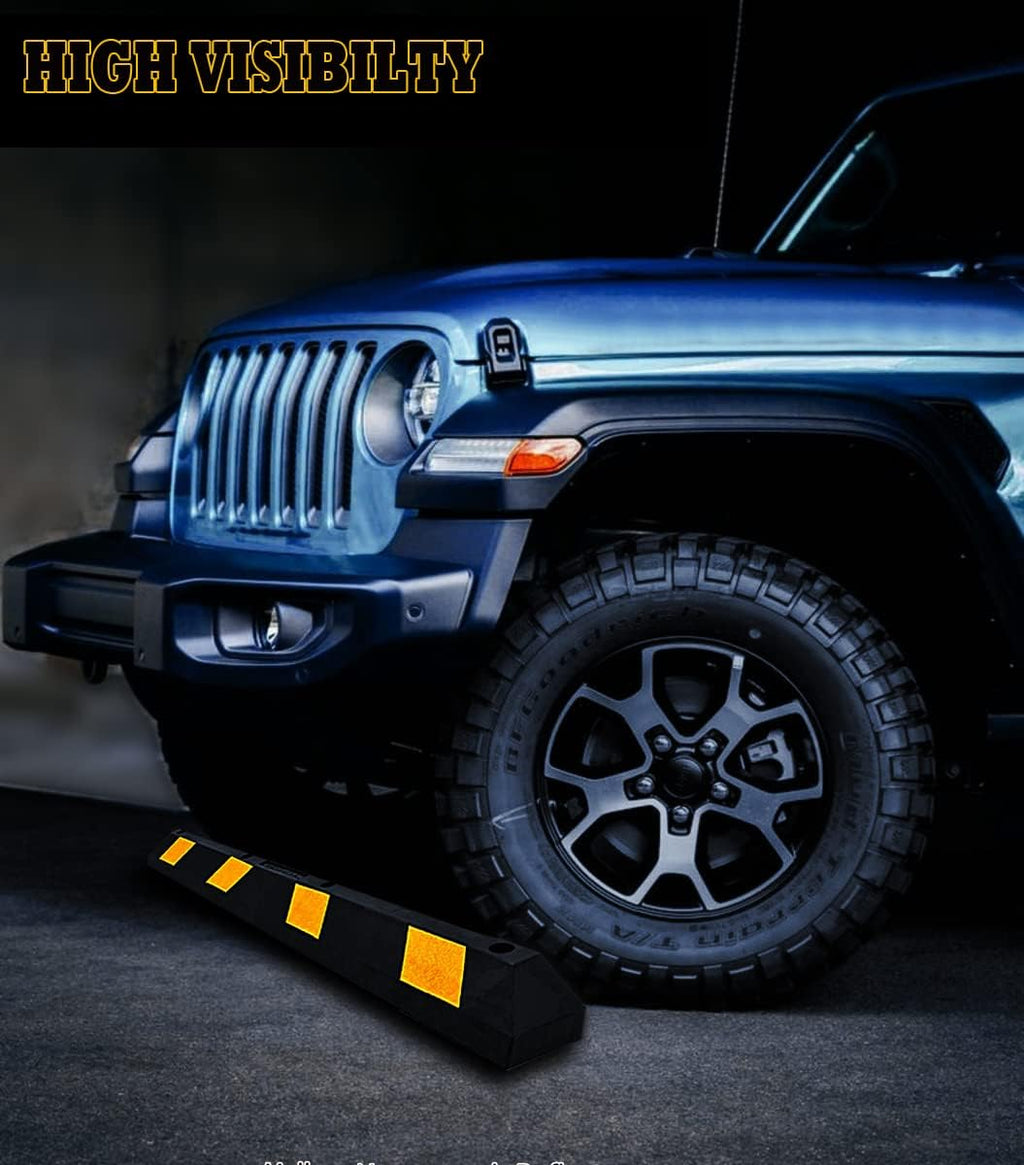 Premium Quality Large Heavy Duty Rubber Parking Curb- 72” Stopper w/Yellow Reflective Tape Car Garage Wheel Stopper