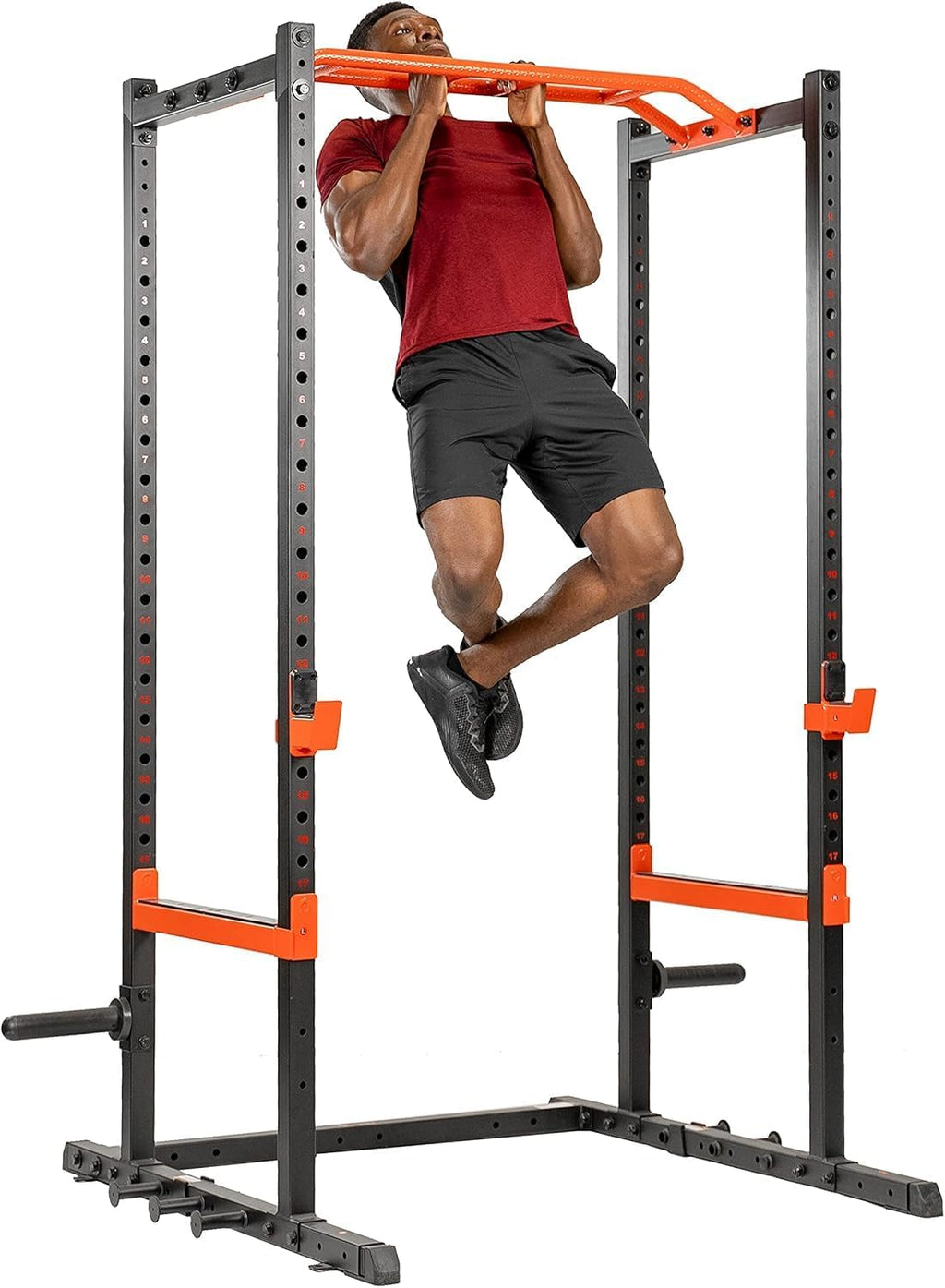 Power Zone Strength Rack Power Cage - 1000 LB Weight Capacity, Spotter Bar, Angled Pull-Up Bar, J-Hooks, Resistance
