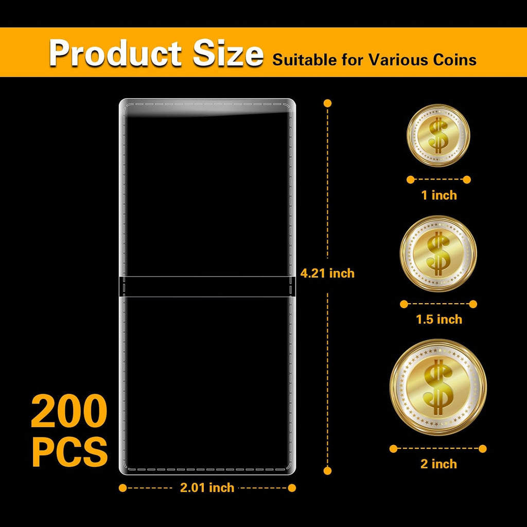 200-Pack 2 x 2 Inch Double-Pocket-Coin-Flips - Coin Pocket Holders, Unplasticized Coin Sleeves, Vinyl Coin Collection